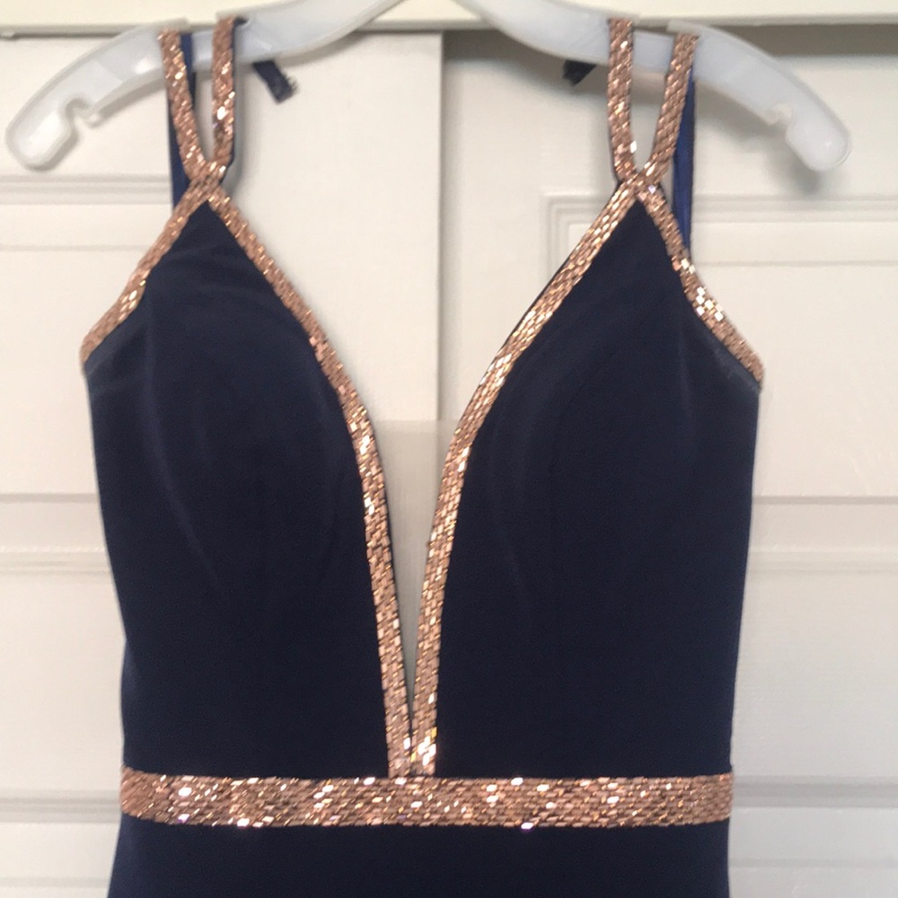 Royal Blue Formal Dress with Rose Gold Beading - Picture 4 of 5